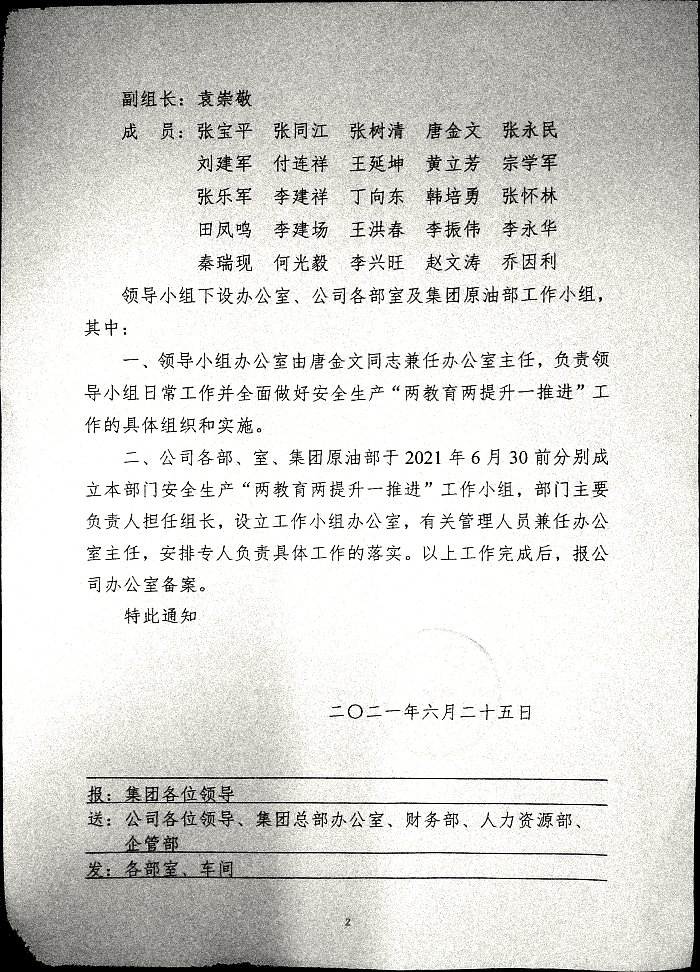 关于成立公司安全生产“两教育两提升一推进”工作领导小组的通知