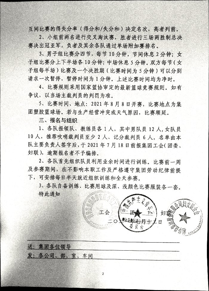 关于举办集团2021年篮球联赛的通知